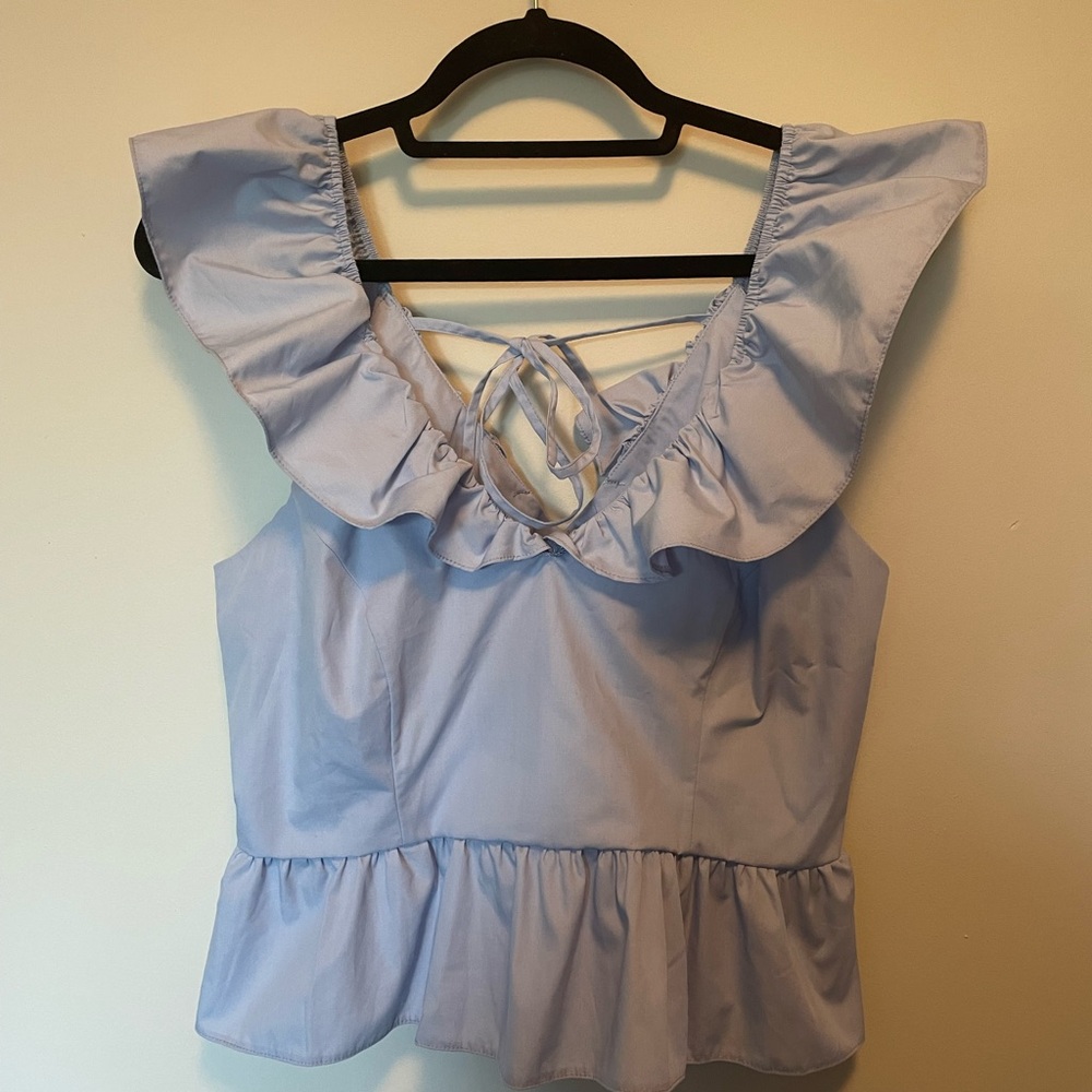 BNWT River Island Light Blue Ruffled Women's Peplum style top